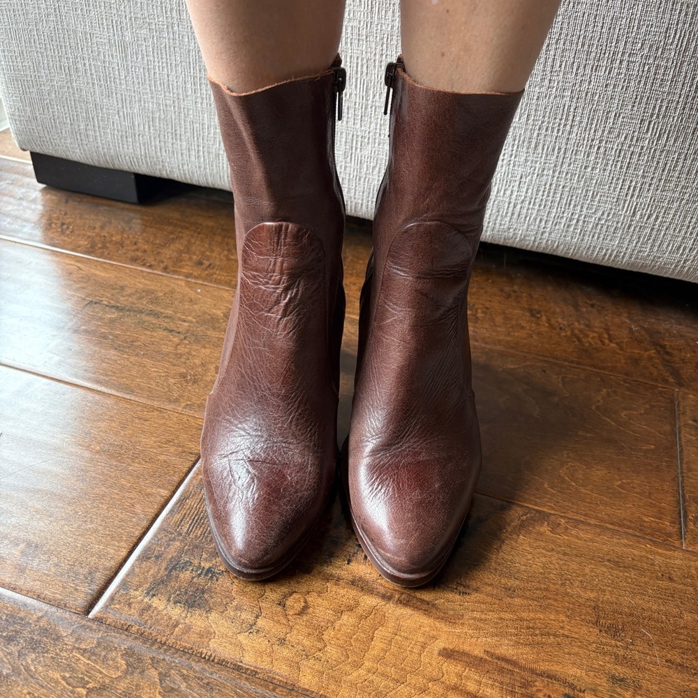 Topshop Brown Ankle Booties with Distressed Leather